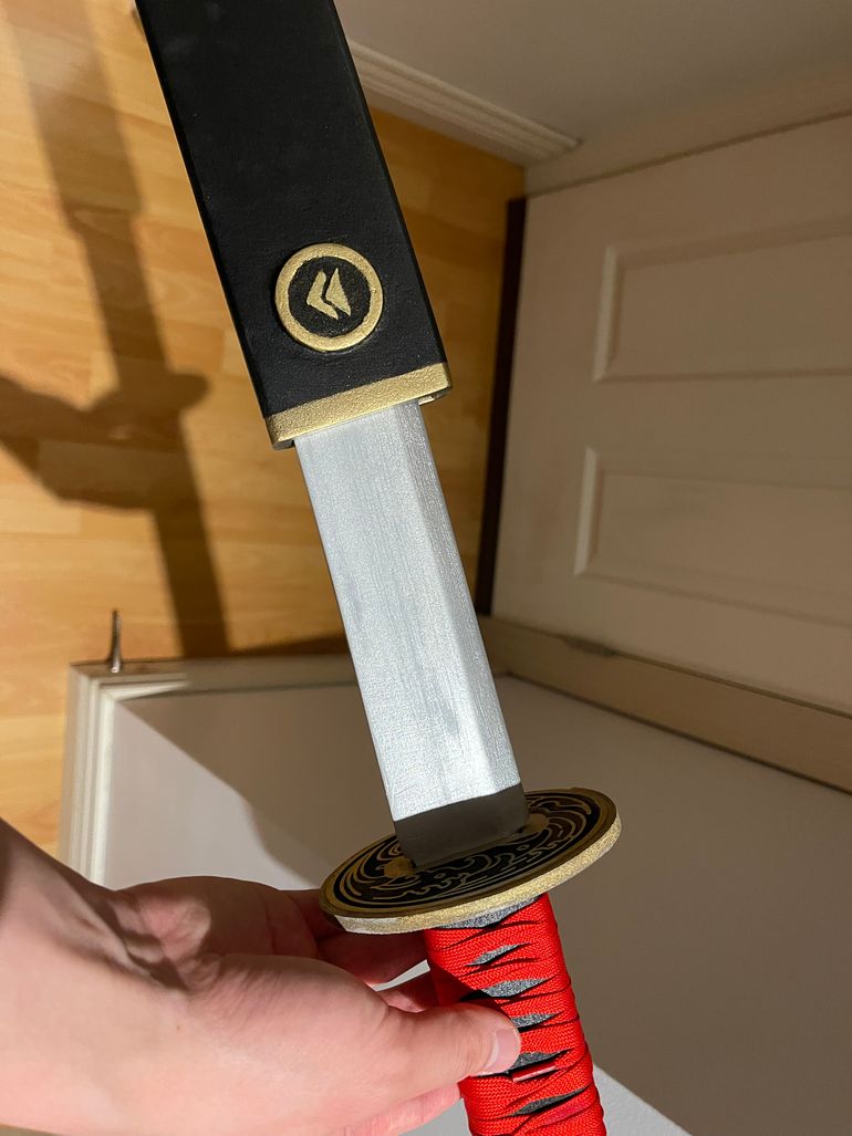 Image of the completed version of the katana blade and scabbard.